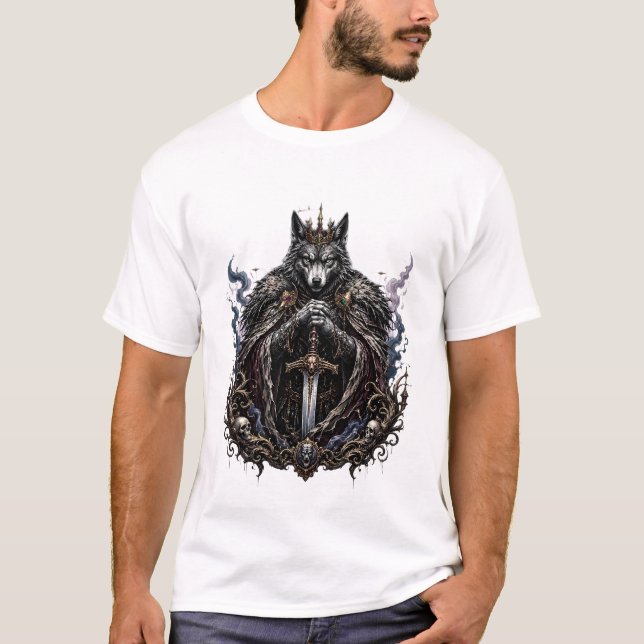 Dark Fantasy Wolf King Gothic Graphic T-Shirt (Front)