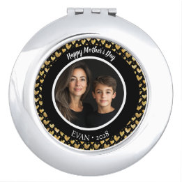 Dark Faux Golden Foil Hearts Mother's Day Compact Mirror