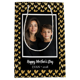 Dark Faux Golden Foil Hearts Mother's Day Medium Gift Bag