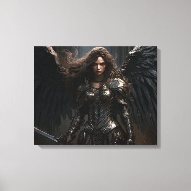 Dark Female Angel Knight - Stretched Canvas Print (Front)