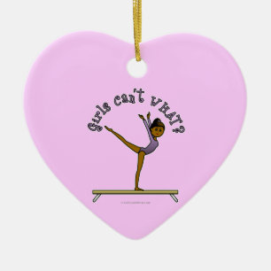 Dark Female Gymnast on Balance Beam Ceramic Tree Decoration