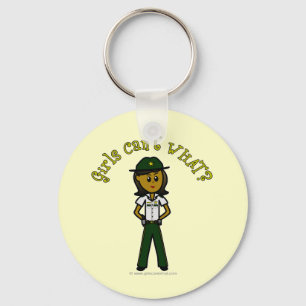 Dark Female Sheriff in Green Uniform Key Ring