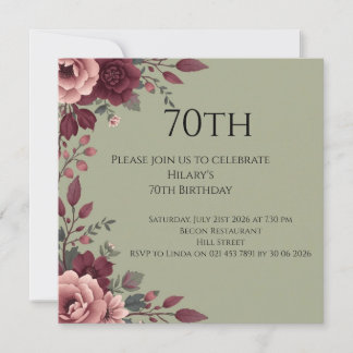 Dark Floral 70th Birthday  Elegant Evening Party Card