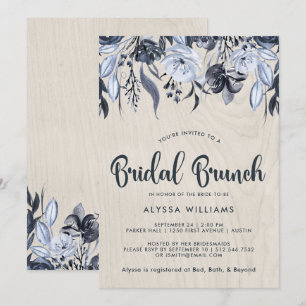 Dark Floral and White Wood   Bridal Brunch Invitation