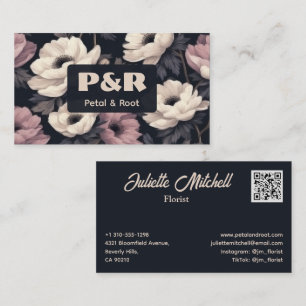 Dark Floral Anemone Florist Business Card