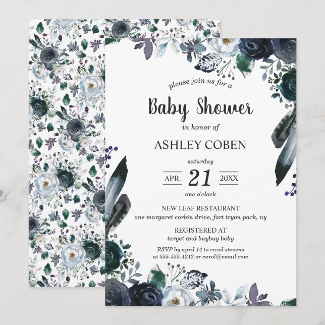 Dark Floral Baby Shower Invitation (Front/Back)