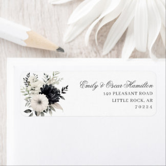 Dark Floral Black & Cream Boho Return Address