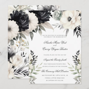 Dark Floral Black Cream Boho Wedding Invitation
