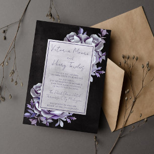 Dark Floral Black Gothic Purple Moody Wedding Invitation