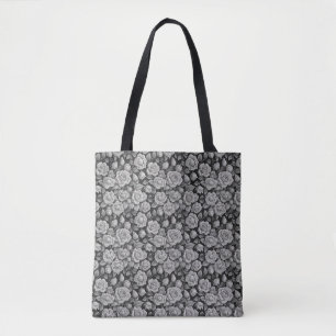 Dark Floral Black Grey Roses Aesthetic Tote Bag