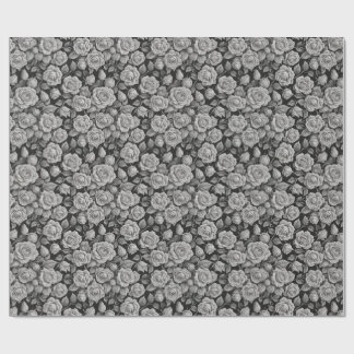 Dark Floral Black Grey Roses Aesthetic Wrapping Paper