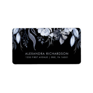Dark Floral   Black Watercolor Wedding Label