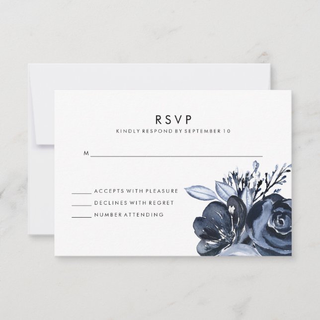 Dark Floral | Black Watercolor Wedding Response (Front)