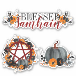 Dark Floral Blessed Samhain Pentacle & Pumpkins