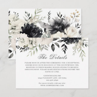 Dark Floral Boho Black Cream Details Wedding Enclosure Card