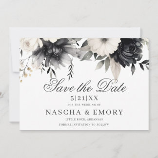 Dark Floral Boho Black Cream Wedding Save The Date