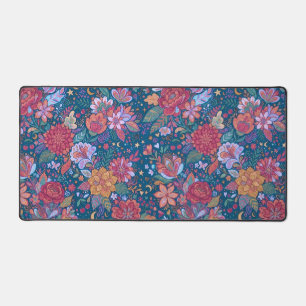 Dark Floral Botanical Pattern with Vintage Moody G Desk Mat