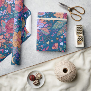 Dark Floral Botanical Pattern with Vintage Moody G Wrapping Paper