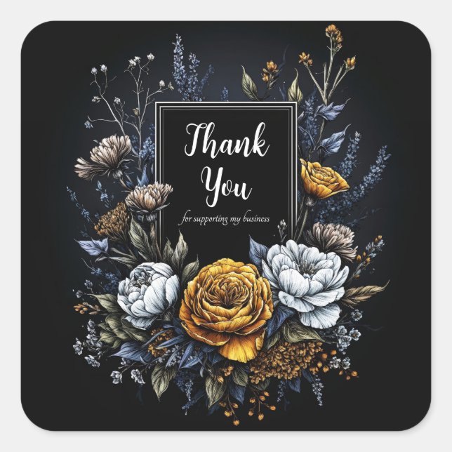 Dark Floral Botanical Rose Elegant Frame Art Square Sticker (Front)