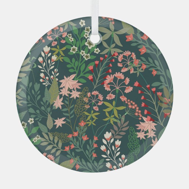 Dark Floral Botanical Seamless Pattern Glass Tree Decoration (Front)
