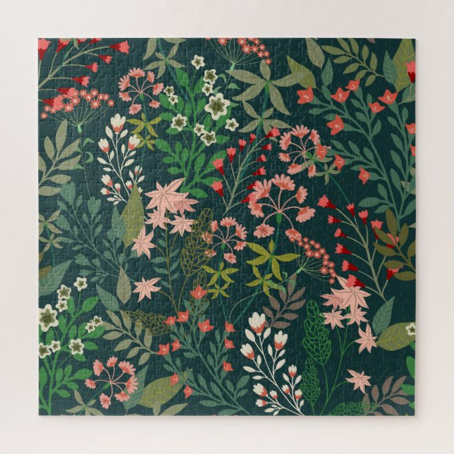Dark Floral Botanical Seamless Pattern Jigsaw Puzzle (Vertical)