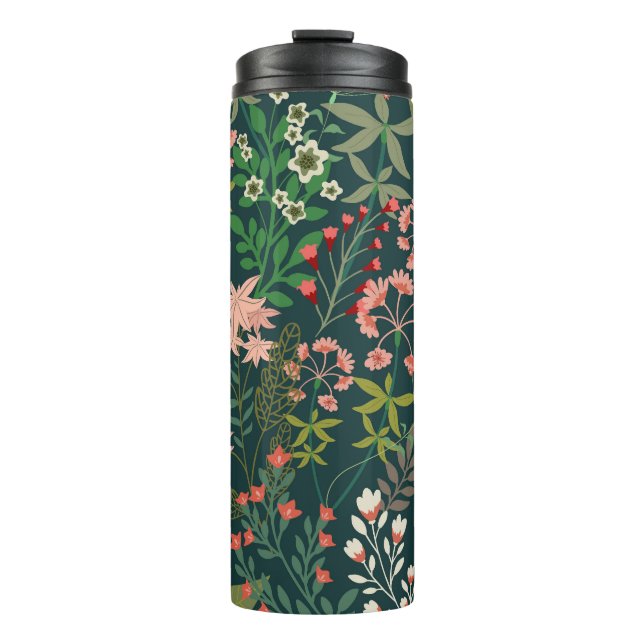 Dark Floral Botanical Seamless Pattern Thermal Tumbler (Front)