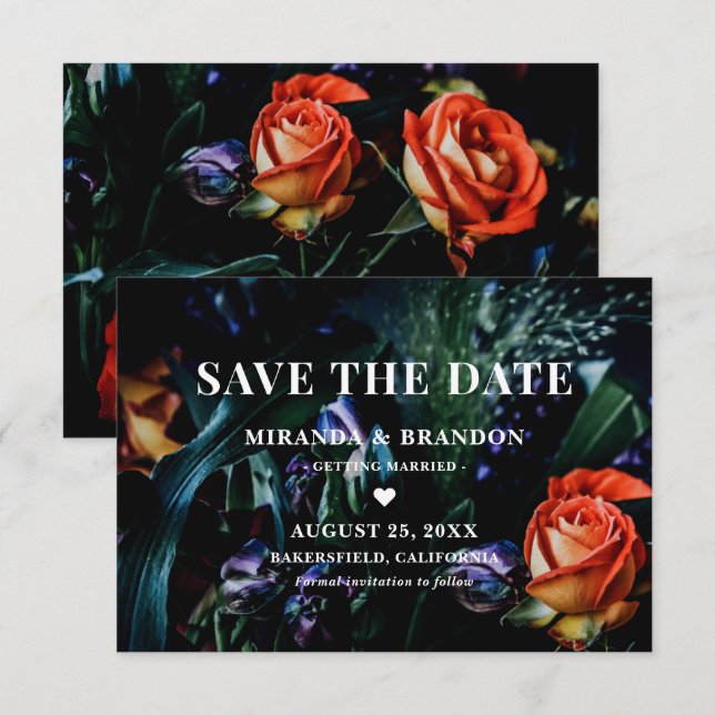 Dark Floral Botanical Wedding Save the Date Card (Front/Back)