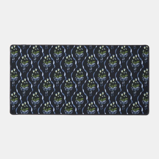 Dark floral bow pattern aesthetic desk mat (Front)