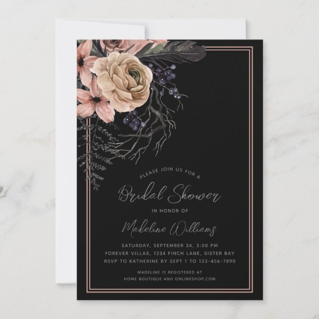 Dark Floral Bridal Shower Invitation (Front)