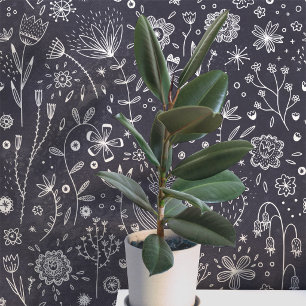 Dark Floral Chalkboard Grey Botanical Wallpaper