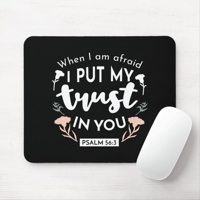 Dark Floral Christian Art - Psalm 56:3  Mouse Mat (With Mouse)
