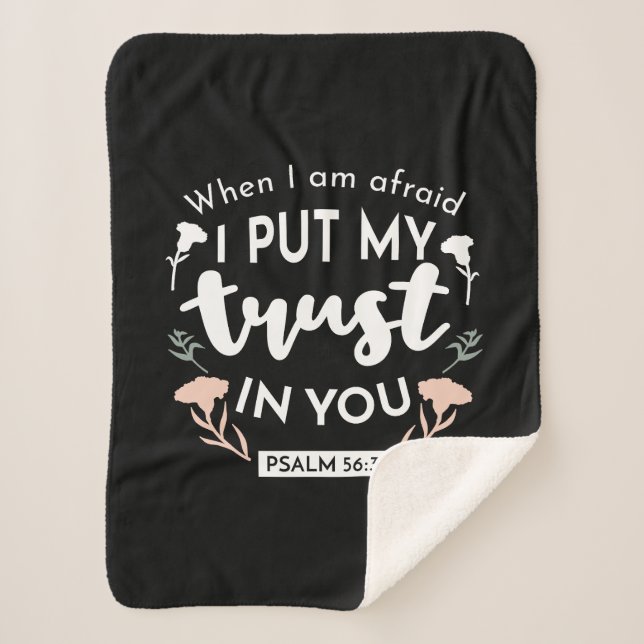 Dark Floral Christian Art - Psalm 56:3  Sherpa Blanket (Front)
