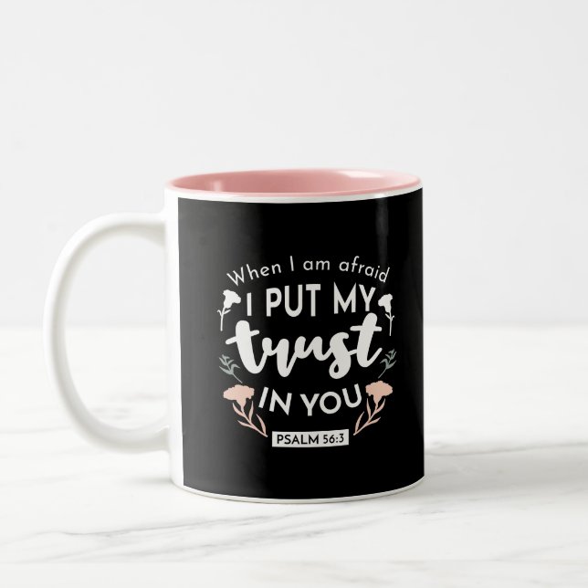 Dark Floral Christian Art - Psalm 56:3  Two-Tone Coffee Mug (Left)