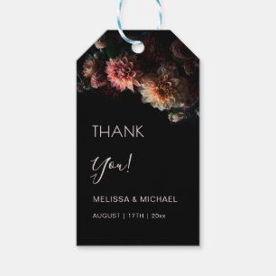 Dark Floral Chrysanthemum Wedding Thank You Gift Tags