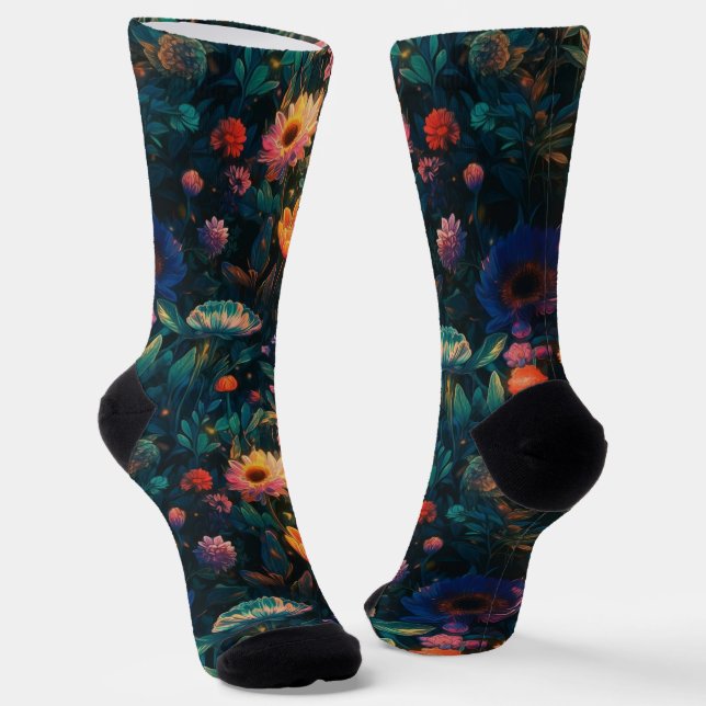 Dark Floral Cottage Garden Sustainable Socks (Angled)