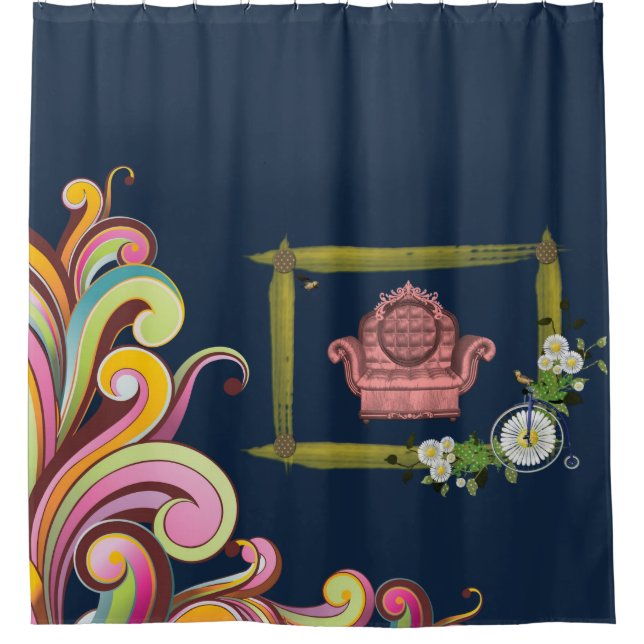 dark floral couch showercurtain blue shower curtain (Front)