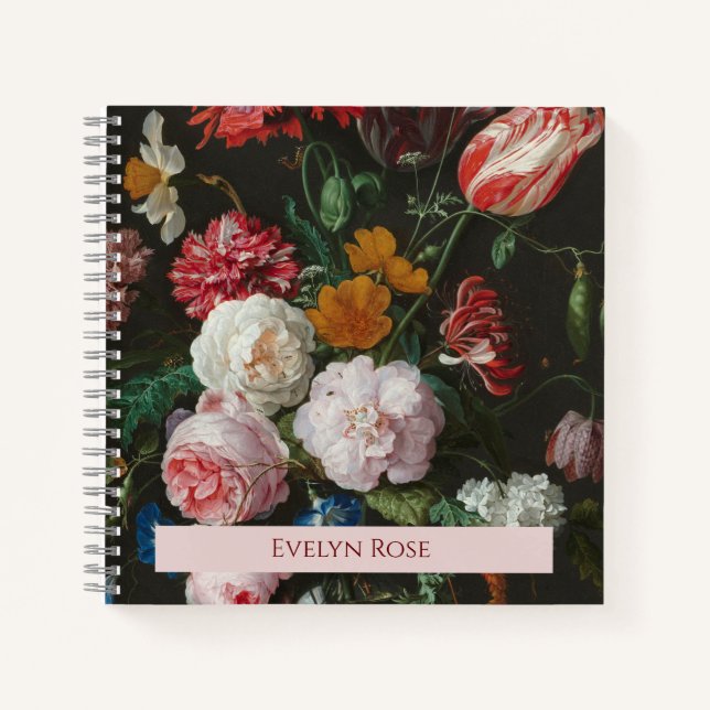 Dark Floral Custom Name Notebook (Front)