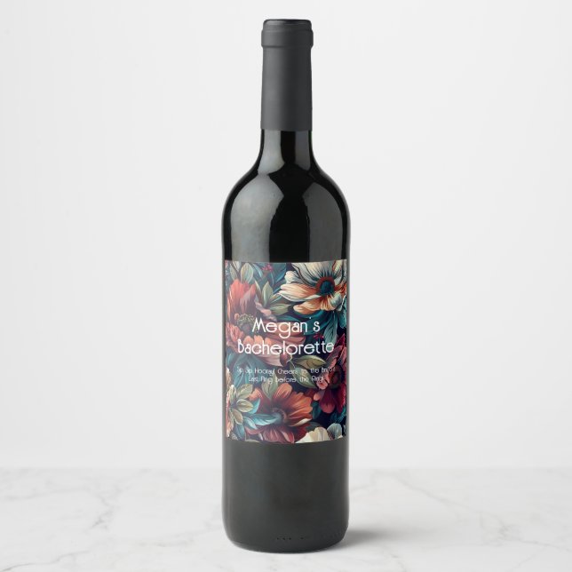 Dark Floral Customizable Wine Label (Front)