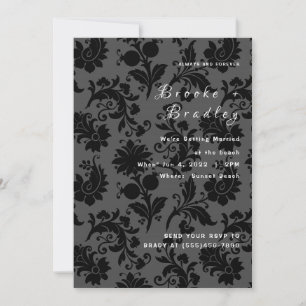 Dark Floral Damask Wedding Invitation