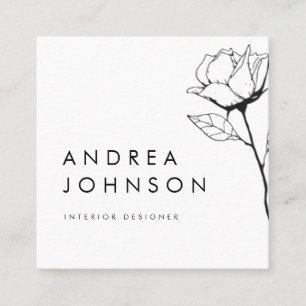 Dark Floral Drawn Botanical Elegant Plain White Square Business Card