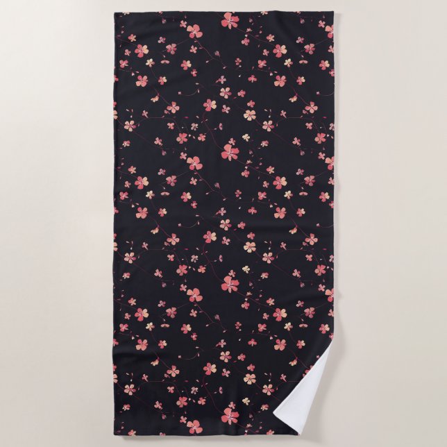 Dark Floral Dream Pattern Beach Towel (Front)