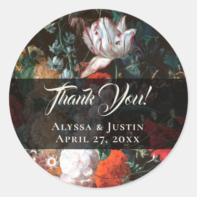 Dark Floral Dutch Painter Thank You Envelope Seal (Front)