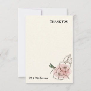 Dark Floral Emerald Dragonfly and Hydrangea Thank You Card