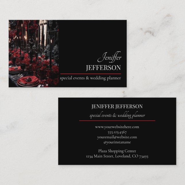 Dark Floral event wedding planner Business Card (Front/Back)