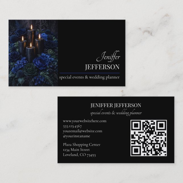 Dark Floral event wedding planner Business Card (Front/Back)