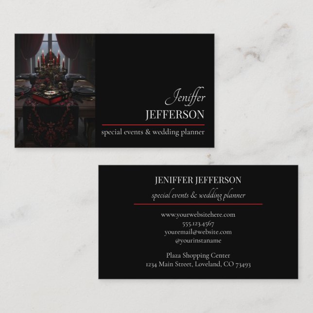 Dark Floral event wedding planner Business Card (Front/Back)