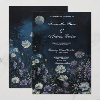 Dark Floral Foxglove Night Garden Wedding Invitation