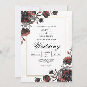 Dark Floral Frame Romance Wedding Invitation