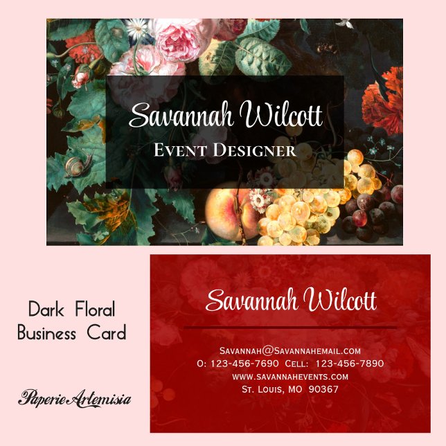 Dark Floral & Fruit Business Card Design (Creator Uploaded)