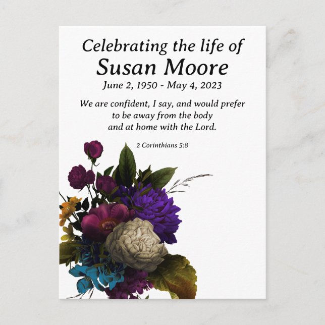 Dark Floral Funeral Postcard (Front)